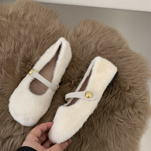 甜美可爱平底毛毛单鞋女外穿白色毛毛鞋2022年秋冬新款舒适乐福鞋