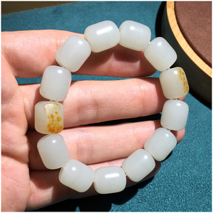 雅瓦玉和田玉手链 新疆籽料桶珠白玉手串 老坑细料 玉龙喀什河