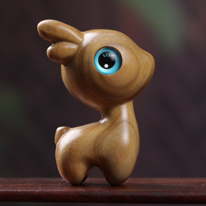 绿檀木食梦鹿手把件可爱小鹿创意桌面小摆件一路平安饰品小小萌鹿