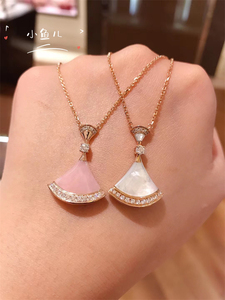代购bvlgari宝格丽divasdream粉蛋白石镶钻扇子项链扇形锁骨链女