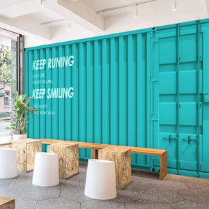 立体工业风集装箱壁纸健身房服装奶茶店换装馆网红拍照背景墙纸