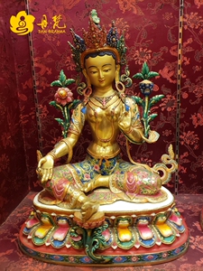 尼泊尔全鎏金彩绘绿度母佛像藏传密宗精品卓玛铜佛像高一尺五48cm