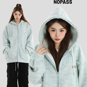 NOPASS 国潮牌情侣原创美式编织彩点小香风卫衣宽松加绒开衫外套