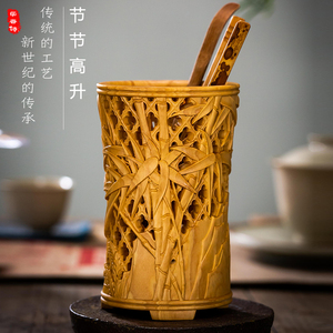 木雕小叶黄杨木雕刻节节高升竹子笔筒家居饰品办公书桌工艺品摆件