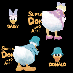 网红潮牌联名唐老鸭背影字母热转印衣服辅料印花贴柯式胶印烫画贴