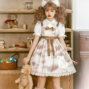 尘烟云梦原创 小狸奴 lolita猫咪花纹jsk吊带裙连衣裙可爱洛丽塔