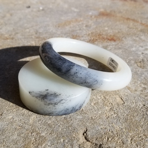 5新疆和田玉羊脂白玉水墨青花籽料镯芯手镯子套装20401