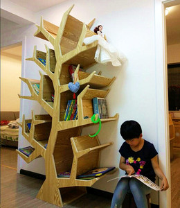 001人付款淘宝实木树形学生书架简易书橱多功能创意书柜松木树型落地