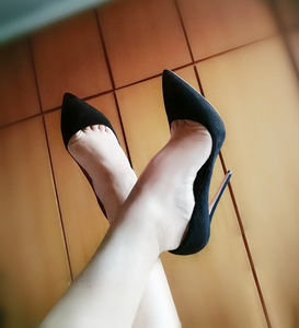 尖头绒面12厘米伪娘变装反串cd男士情趣浅口露脚跐缝高跟女鞋大码