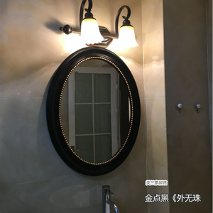 复古黑色美式椭圆形壁挂镜卫浴镜浴室镜梳妆镜简约玄关镜装饰镜子
