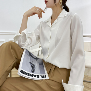 法式秋季上衣潮2021年新款韩版气质西装领衬衣宽松显瘦长袖衬衫女