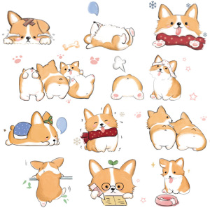 创意卡通手帐和纸胶带动物系列可爱猫咪柯基手帐素材diy装饰贴画