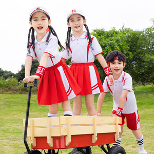 红色幼儿园园服春秋款运动服三件套装夏季老师小学生校服儿童班服