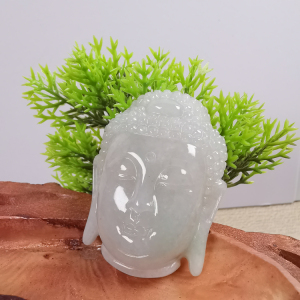 糯冰种起胶飘绿花大日如来佛头像玉石挂件缅甸翡翠a货玉佩毛衣链