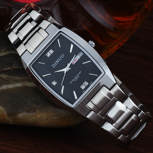 瑞士进口机芯DINUO手表 男士双历石英表 超薄长方形防水腕表 商务