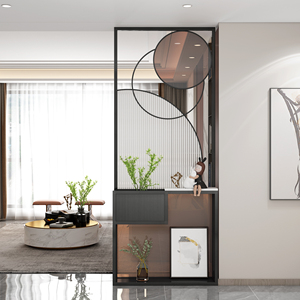 轻奢入户门不锈钢屏风长虹玻璃客厅艺术玄关置物金属隔断装饰定制
