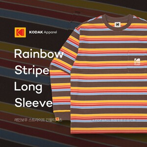 韩国正品代购 kodak 22新秋男女日常服装柯达标志彩虹条纹短袖t恤