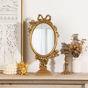 欧式宫廷复古小天使化妆镜雕花梳妆台镜创意礼品摆件台式装饰镜子