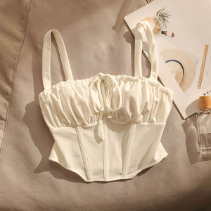 鱼骨吊带背心女内搭性感外穿绑带蝴蝶结束腰抹胸打底无袖短款上衣