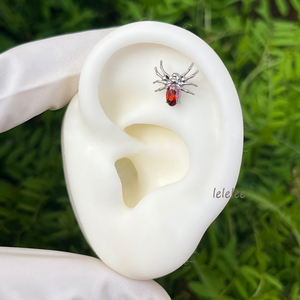 F136钛合金血红锆石蜘蛛耳钉耳骨钉耳蜗钉植入级防过敏个性穿刺