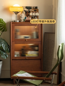 实木书柜日式客厅中古柜杂志收纳柜北欧复古落地储物带门电视边柜