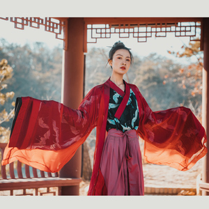 汉服女中国风正品兰若庭朱墨红色仙气学生古装魏晋风侠客襦裙出租