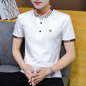 短袖t恤男纯棉有领青年带衣领韩版修身大学生小领子半袖polo衫潮