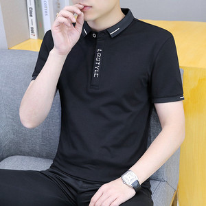 潮流韩版有领子短袖t恤男青年纯棉上衣服大学生带衣领半袖polo衫