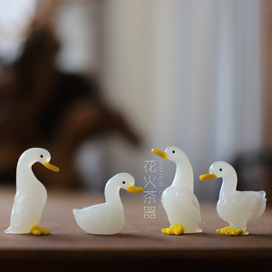 日式手工玻璃摆件可爱小鸭子摆件茶宠纸镇桌面摆件