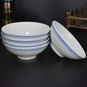 家用陶瓷斗笠碗拉面碗老式复古蓝边碗泡面碗稀饭碗大号汤碗景德镇