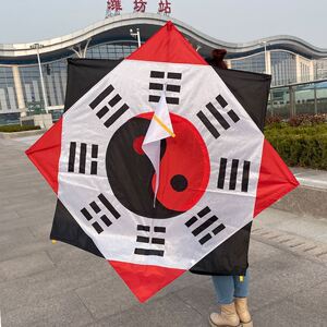 大号太极八卦风筝微风易飞风筝搞怪成人伞布树脂杆抗大风飘尾六角