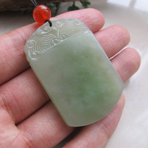 和田玉平安无事牌吊坠 青海料翠青玉 昆仑玉 玉石牌子素牌挂件