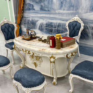 美式实木茶桌椅组合欧式大理石茶台整装小户型茶桌家用泡茶桌1.6m