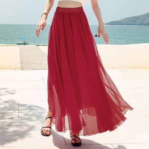 夏装2021新款高腰海边度假沙滩裙波西米亚雪纺长裙八米大摆半身裙