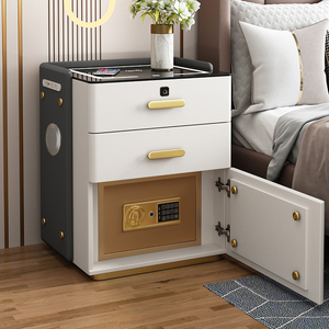 智能床头柜保险箱一体简约现代多功能家用轻奢高级感实木保险柜子