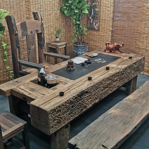 高端大气老船木茶桌户外实木茶桌椅组合室外庭院功夫茶几茶台一体