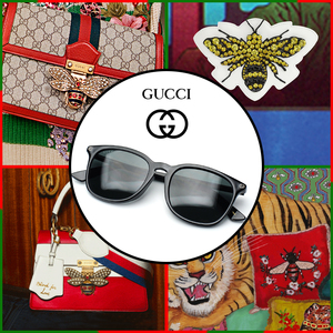 gucci古驰墨镜女方形正品酷奇眼镜男潮方框小蜜蜂太阳镜gg0154sa