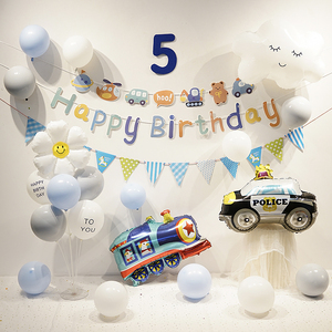 生日布置男孩宝宝周岁背景墙儿童汽车工程车主题派对气球场景装饰