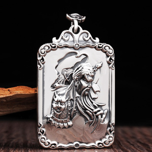 纯银关公吊坠999银牌男个性复古实心武财神关二爷招财进宝银项链