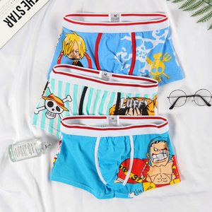 男士内裤纯棉平角裤潮流个性动漫海贼王路飞男生卡通可爱四角裤