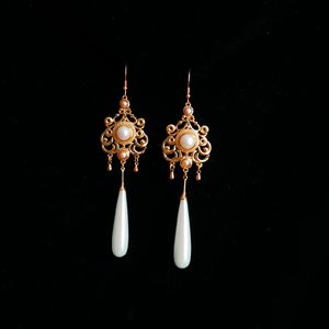 【合集】月份牌画报仿珍珠民国银镀金925银耳坠耳钩耳环复古女