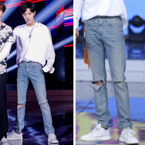 明星同款男肖战同款破洞牛仔裤sw deco高腰乞丐老爹情侣长裤子