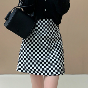 黑白格子裙半身裙夏