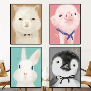 diy数字油画客厅卧室卡通动漫小动物萌宠手绘油彩画装饰画猪兔马