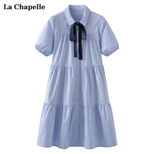 拉夏贝尔/La Chapelle衬衫连衣裙小个子宽松学院风气质中长蛋糕裙