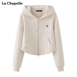 拉夏贝尔/La Chapelle双口袋连帽拉链卫衣外套女短款休闲百搭上衣