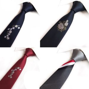 领带休闲6cm男士女士小休闲窄纯色剌绣玫瑰花白玉兰西装礼服休闲