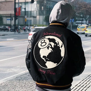 潮牌stussy斯图西美式棒球服40周年限定黑八飞行皮夹克外套男女款