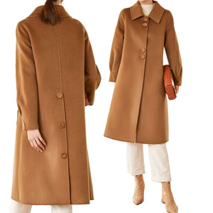 chic下摆后开叉纽扣羊绒双面呢大衣22年春新款长袖翻领羊毛外套女