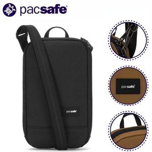 Pacsafe 出国防盗手机包斜挎 大容量防水竖款机票手机护照证件包